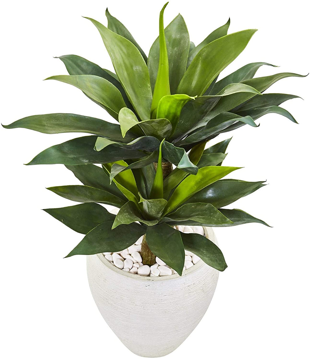 33" Double Agave Succulent Artificial Plant White Planter - Diamond Home USA