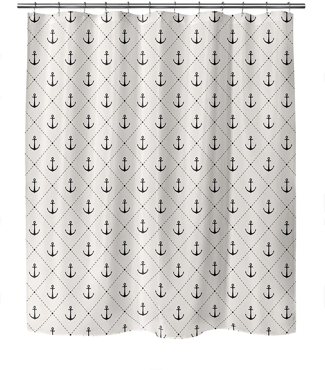 Anchor Down Shower Curtain by 71x74 Black Geometric Nautical