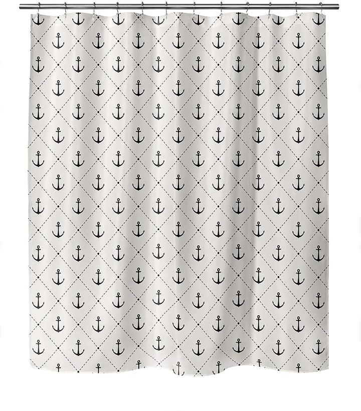 Anchor Down Shower Curtain by 71x74 Black Geometric Nautical