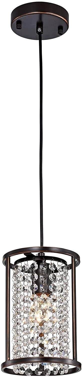 Oil Rubbed Bronze 1 Light 6 inch Pendant Black Brown Industrial Mission Craftsman Vintage Crystal Iron Metal