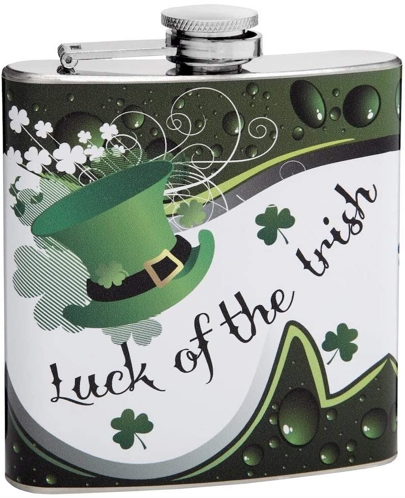 6 Ounce 'Luck Irish' Hip Flask Color Fabric Stainless