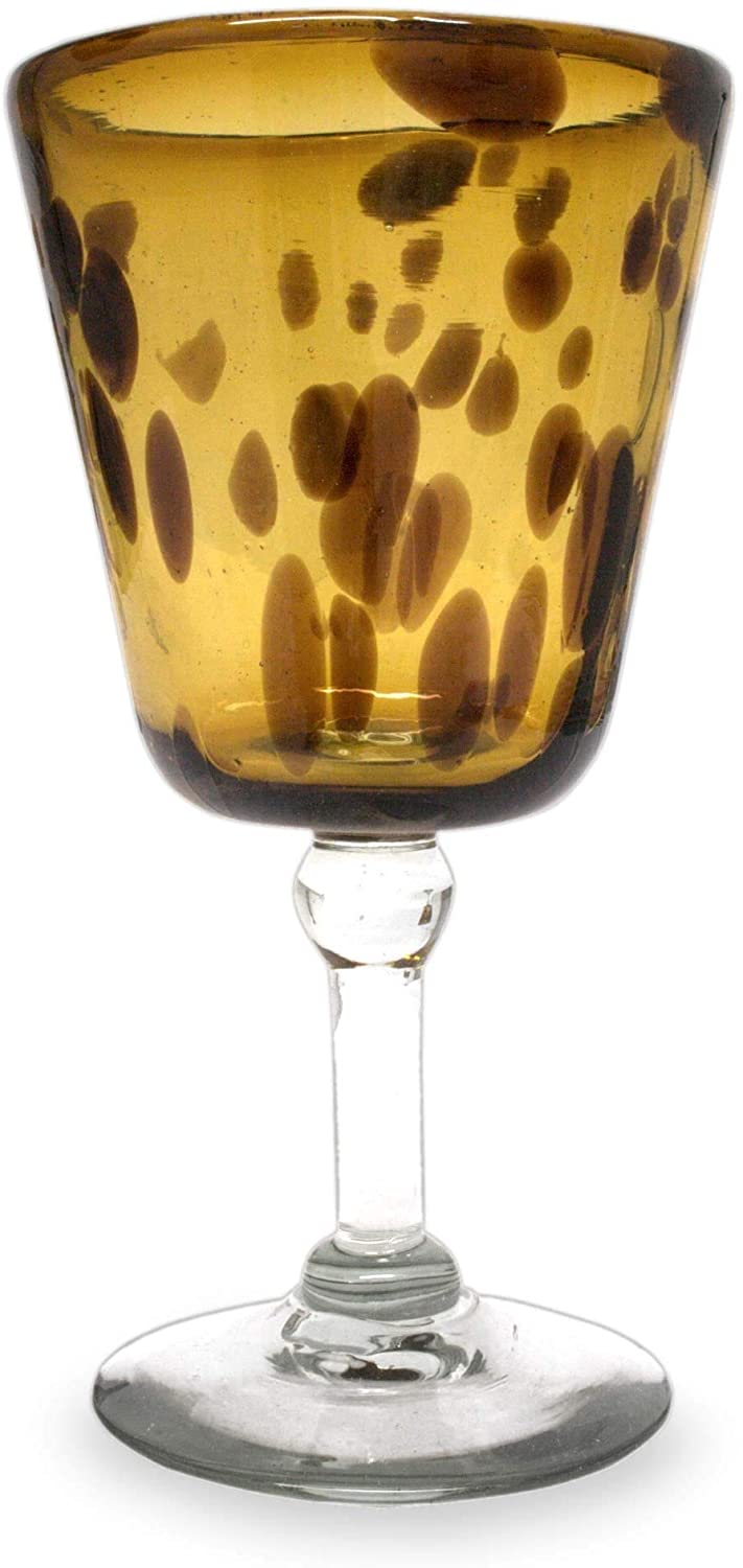 Handmade Wine Glasses Tortoise Shell Set 6 (Mexico) Brown Clear Glass - Diamond Home USA
