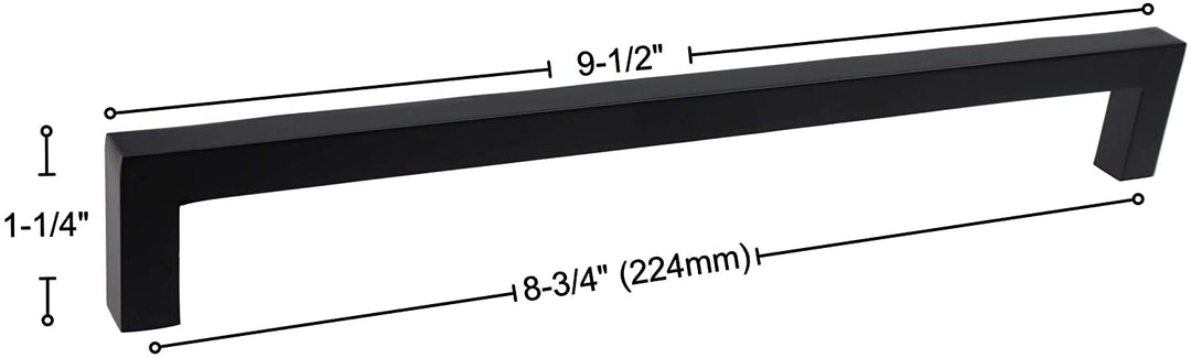 5 Pack 8 3/4 inch Center Solid Square Bar Pull Black Modern Contemporary Metal Matte - Diamond Home USA