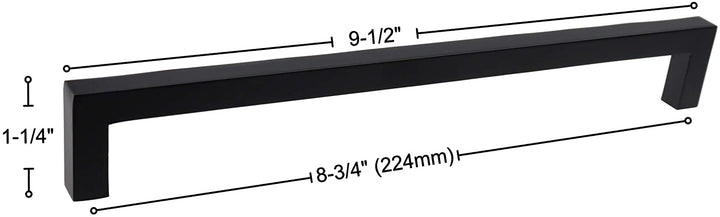 10 Pack 8 3/4 inch Center Solid Square Bar Pull Black Modern Contemporary Metal Matte - Diamond Home USA