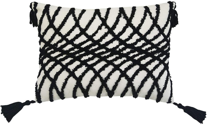 Optical Illusion White Black Corded Embroidered Pillow