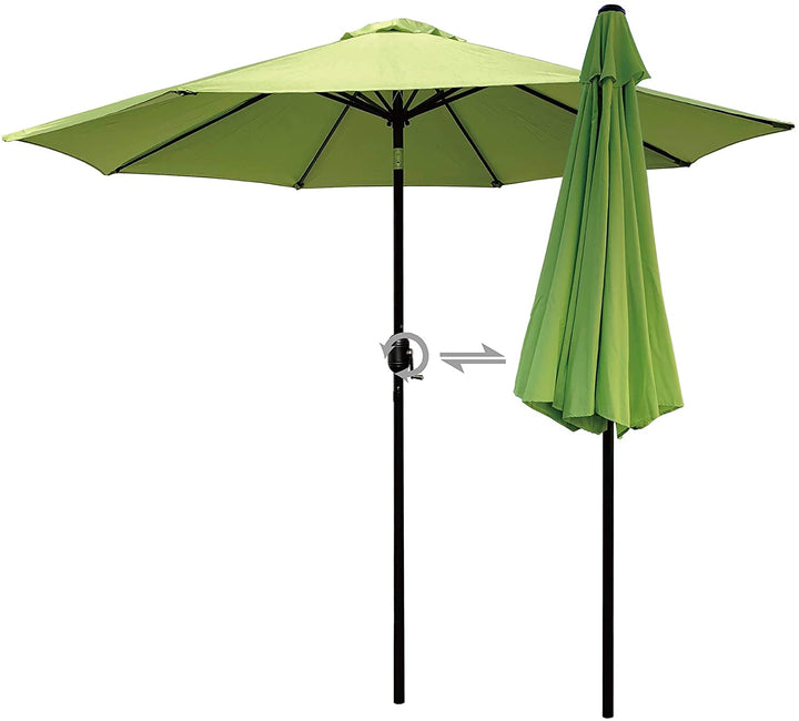 9' Patio Umbrella Outdoor Table 8 Sturdy Ribs (Green) Black Green Nature Beach Market Metal Polyester Crank Lift Uv Resistant