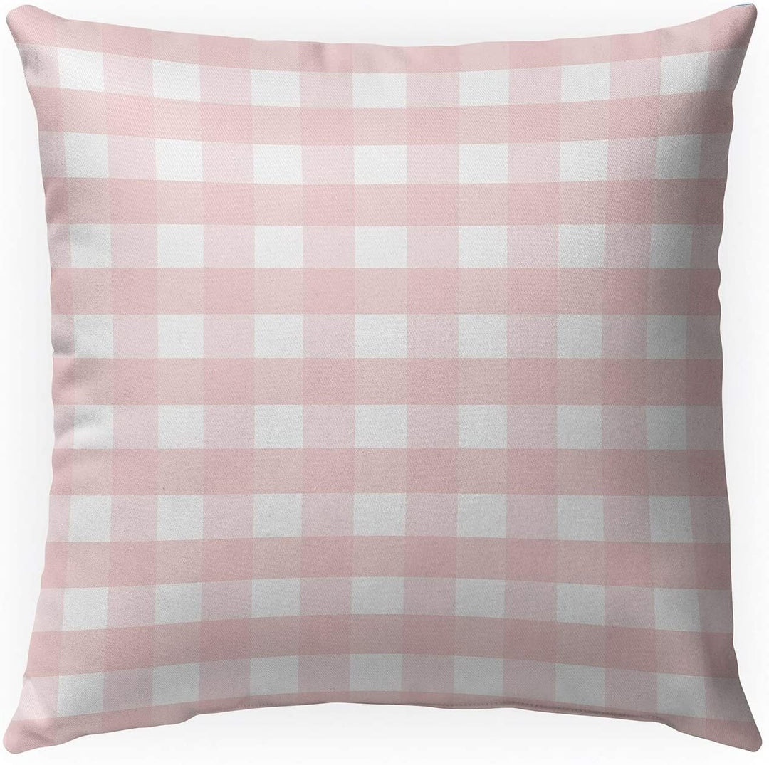 Rose Gingham Dream Indoor|Outdoor Pillow by 18x18 Pink Plaid Modern Contemporary Polyester Removable Cover