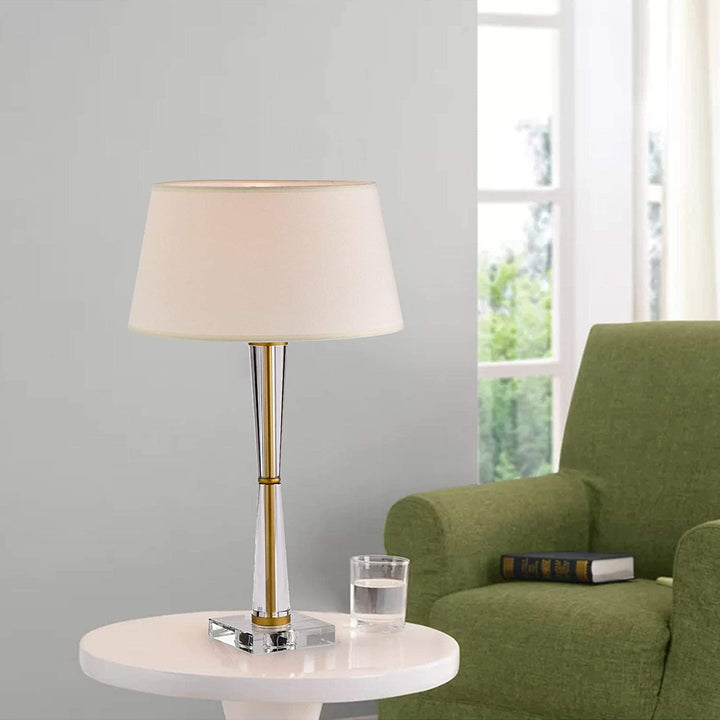 Off White+Matte Gold 1 Light Metal/Fabric Drum Shade Table Lamp Off White Modern Contemporary White - Diamond Home USA