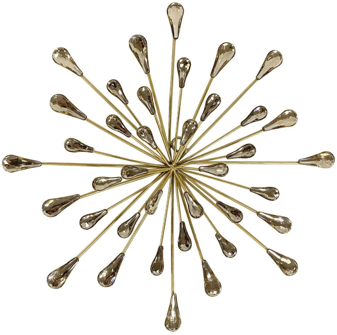 12 5" Dia Gold Starburst Metal/Clear Beads Wall Art Clear