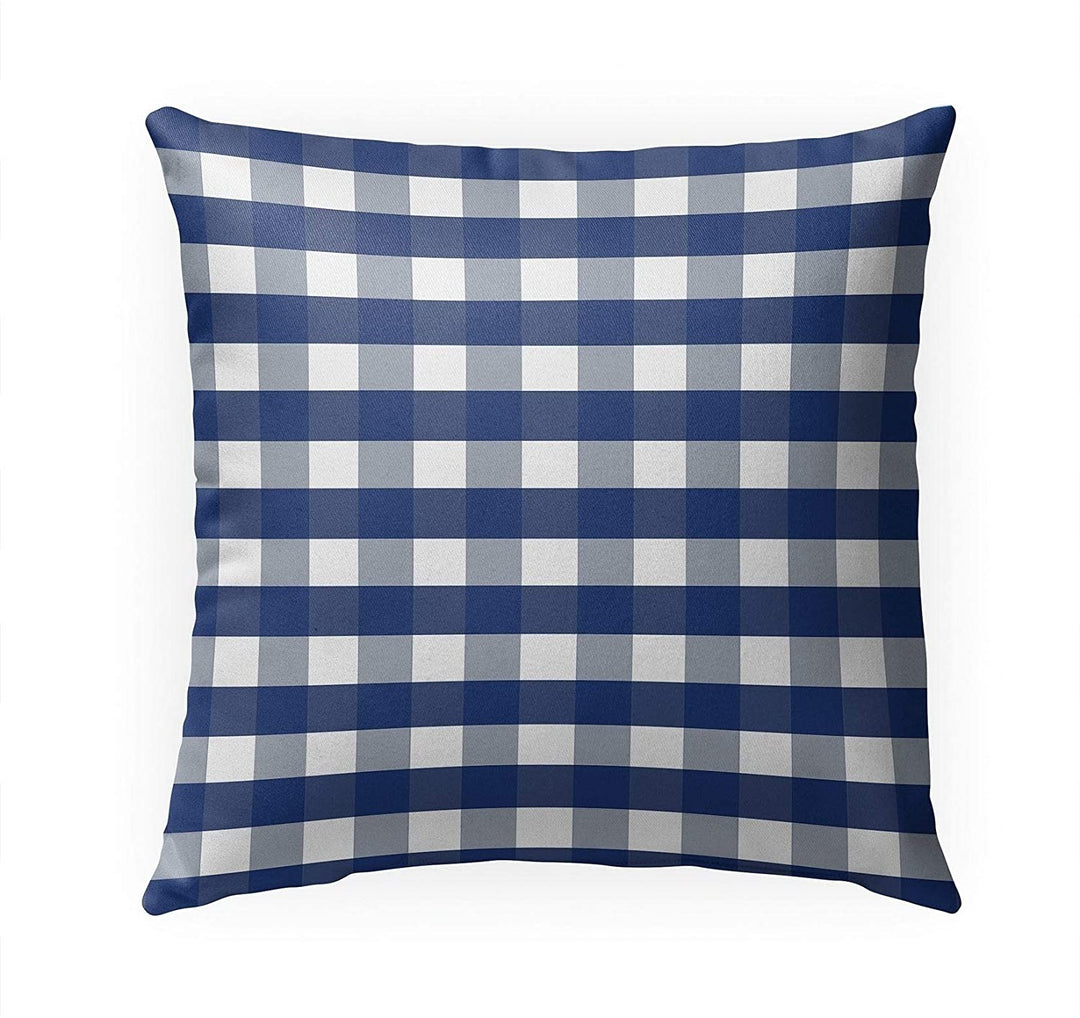 Navy Gingham Dream Indoor|Outdoor Pillow by 18x18 Blue Plaid Modern Contemporary Polyester Removable Cover