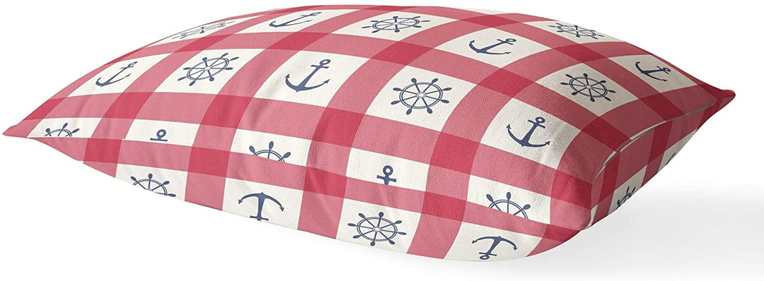 Anchor Red Blue Lumbar Pillow Red Geometric Nautical Coastal Polyester Single Removable Cover - Diamond Home USA