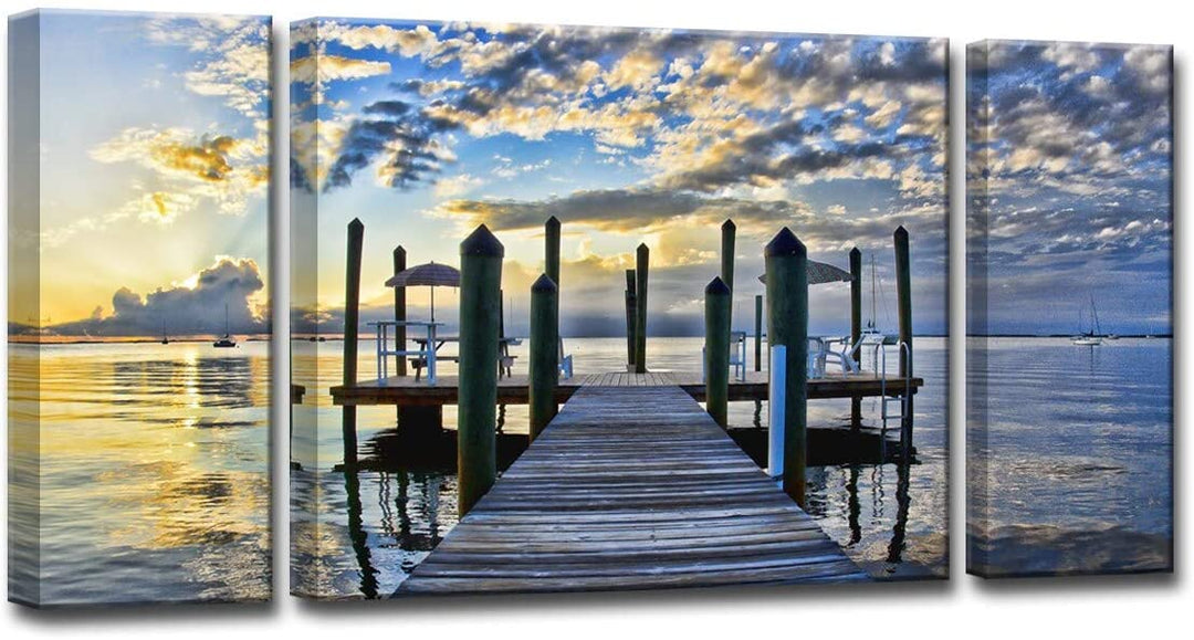 Pier Burst' 3 pc Wrapped Canvas Coastal Wall Art Set Blue
