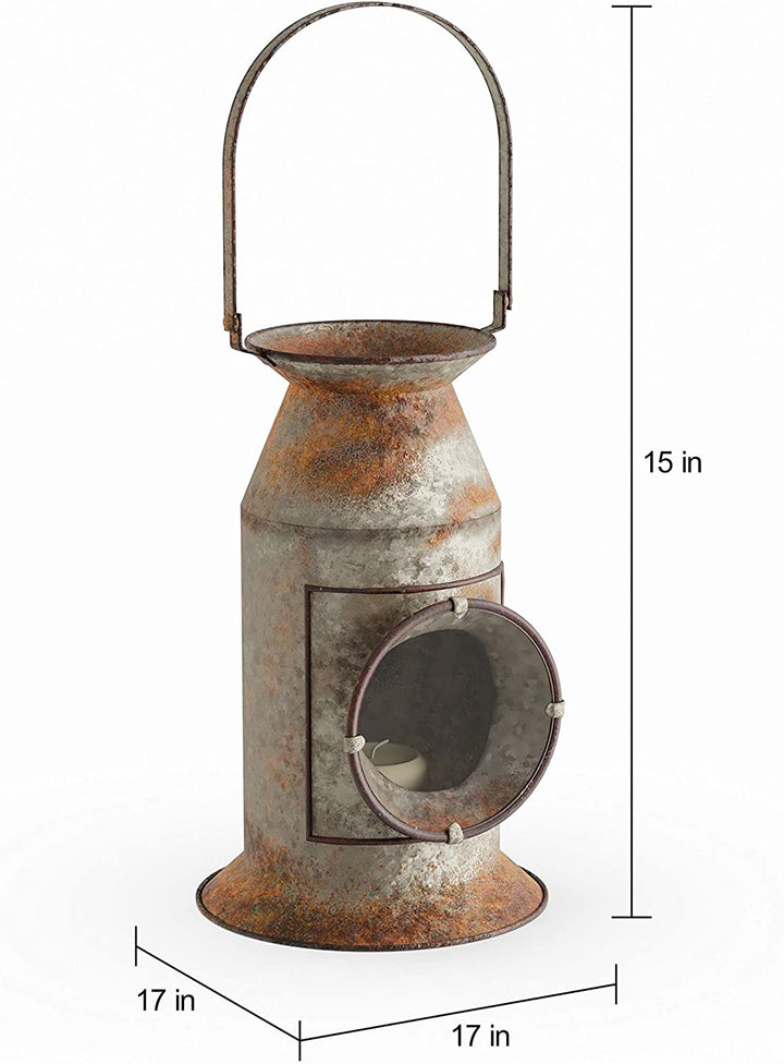 Metal Glass Candle Lantern Black Brown Vintage Wood - Diamond Home USA