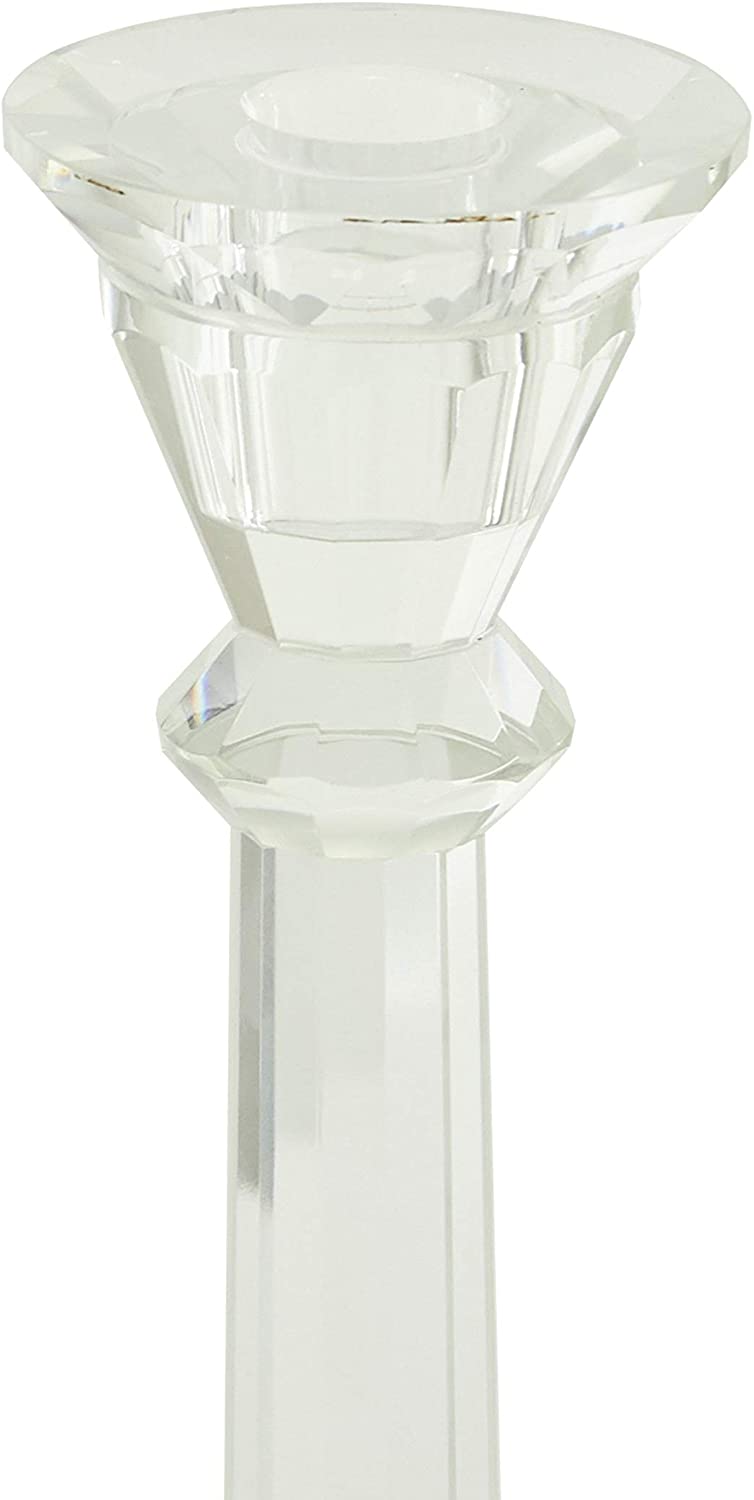 Round Glass Stick Candle Holders Set 2 13" 14" 3 X 14 Clear - Diamond Home USA