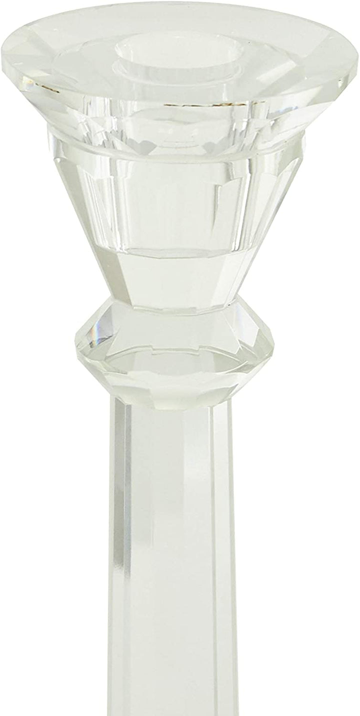 Round Glass Stick Candle Holders Set 2 13" 14" 3 X 14 Clear - Diamond Home USA