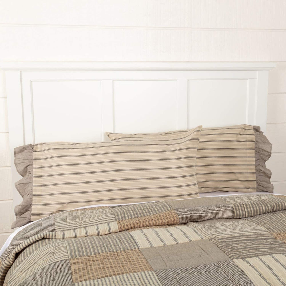 Mill Charcoal King Pillow Case Set 2 Grey White Striped Farmhouse Cotton