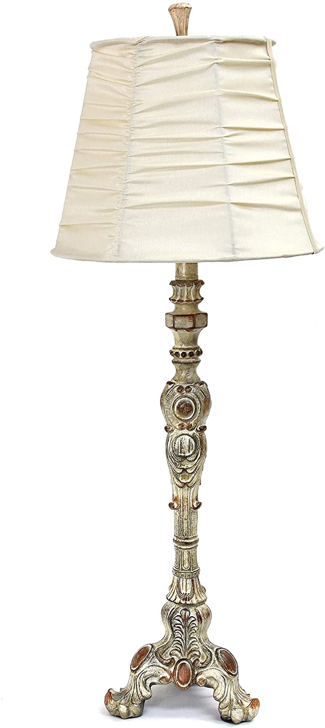 Antique Buffet Table Lamp Cream Ruched Shade Cream