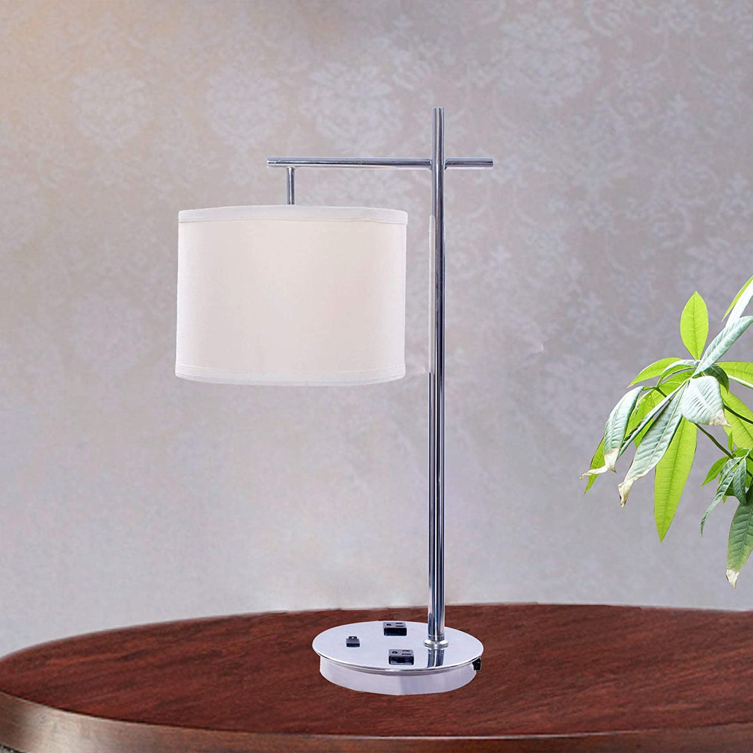 26 Inch Tech Friendly Metal Table Lamp Chrome Finish 2