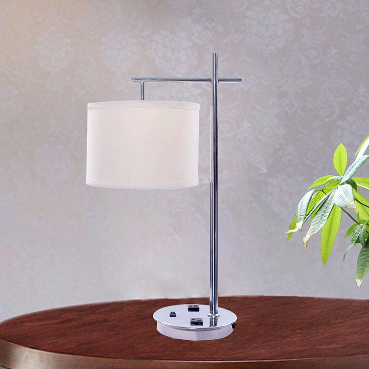 26 Inch Tech Friendly Metal Table Lamp Chrome Finish 2