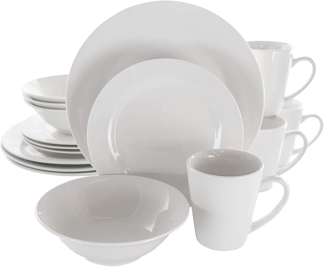 16 Piece Porcelain innerware Set White Solid Casual Round