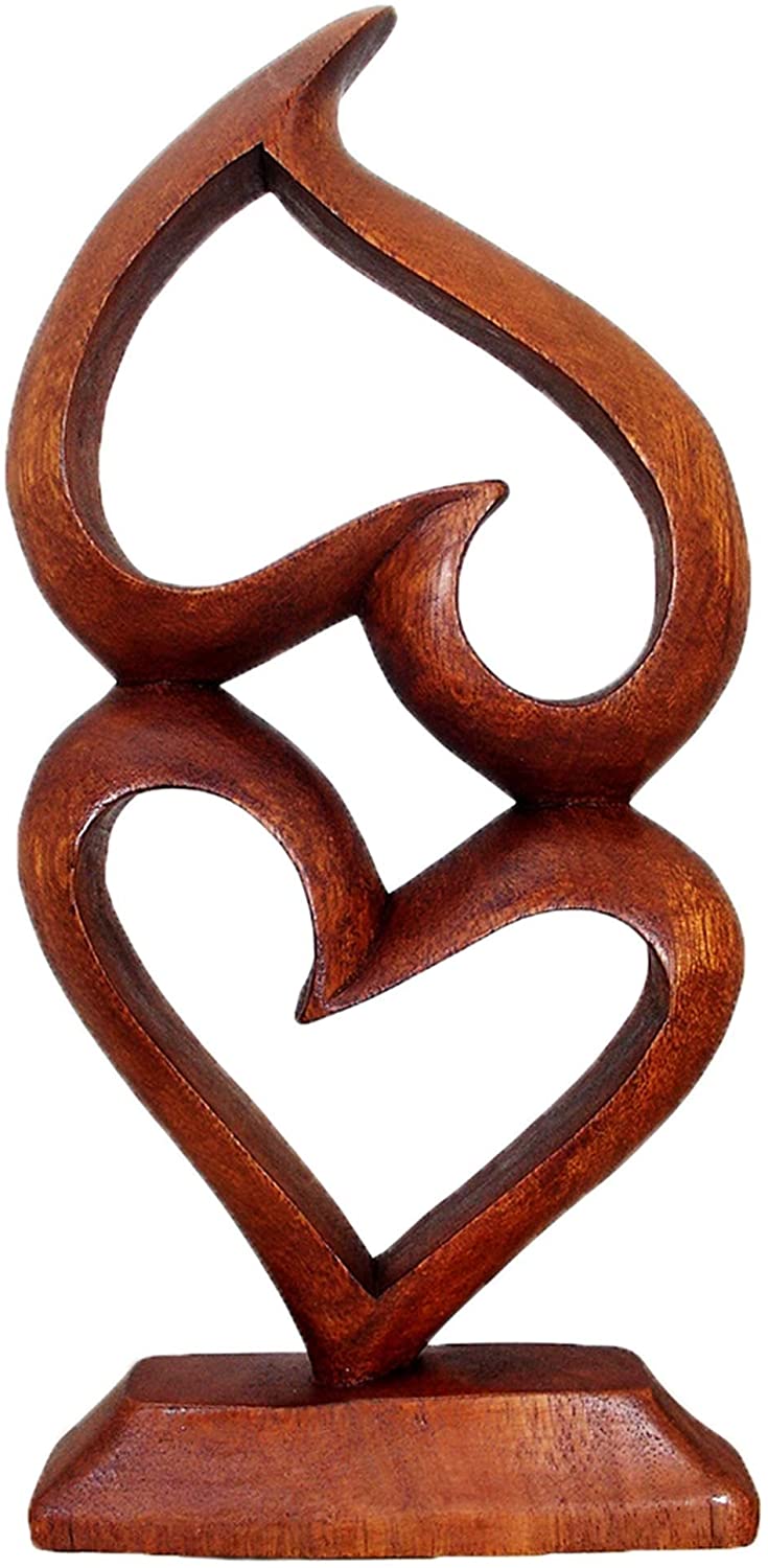 Our Love Handcarved Wood Hearts Figurine Brown
