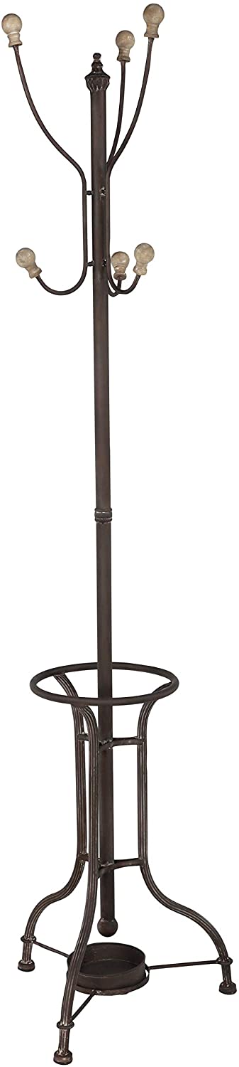 Metal Standing Coat Rack Finial Wood Pegs 17 X 72 Black