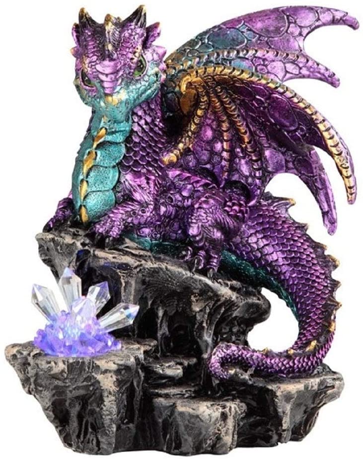 6 25" h Purple Dragon Guarding Crystal Gemstone Statue