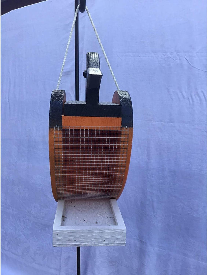 Pine Bird Shaped Feeder Orange Hanging Wood Made USA