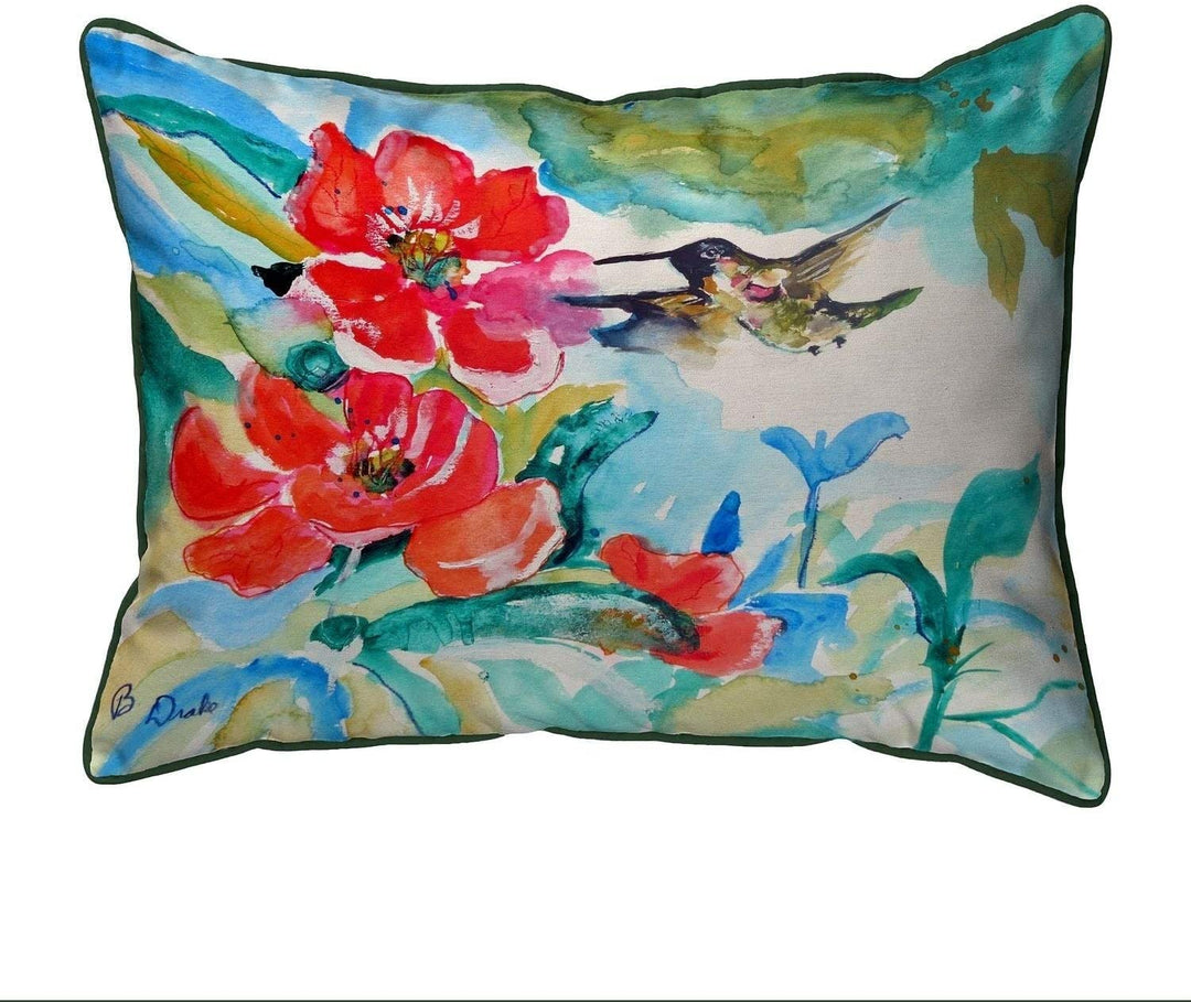 Hummingbird Red Flower Large Pillow 16x20 Color Graphic