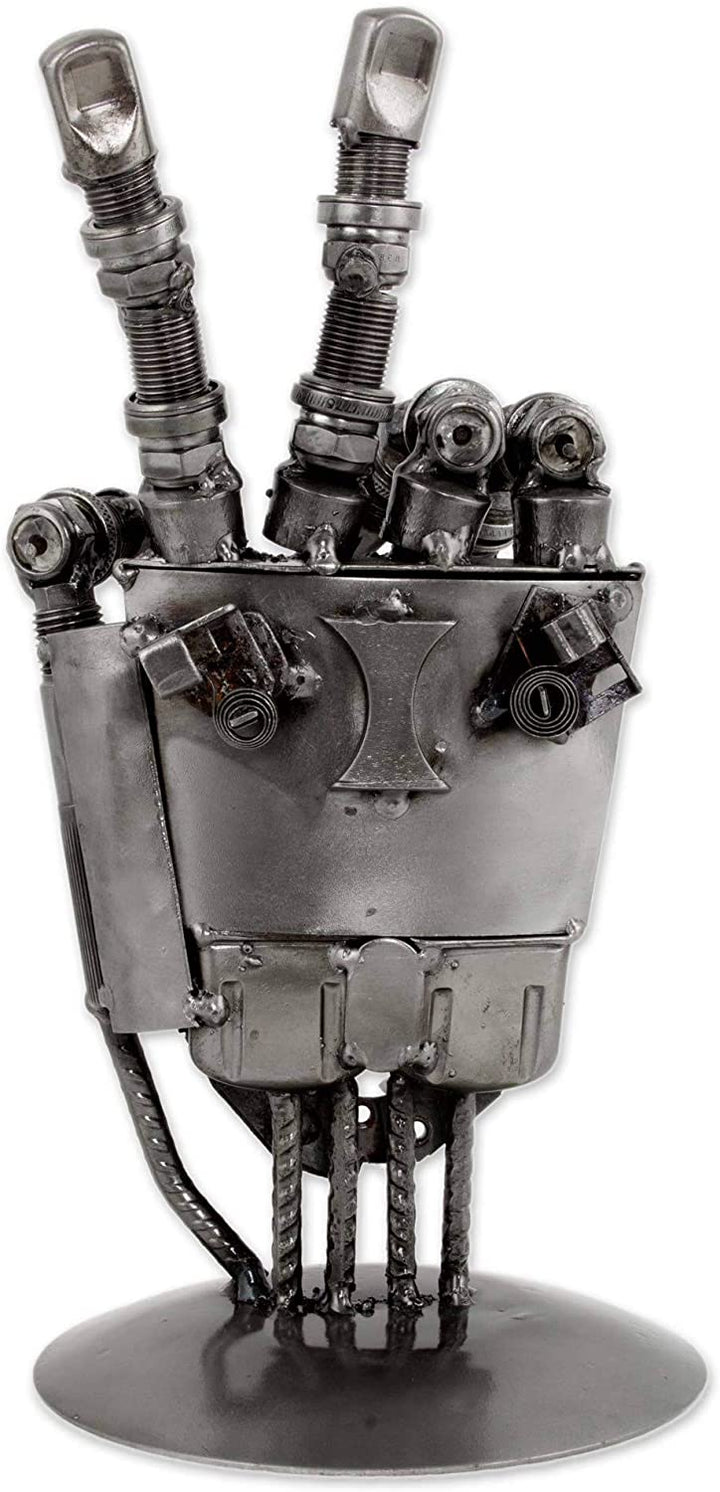 Auto Part Sculpture 'Rustic Robot Hand' (Mexico) Silver Metal Handmade - Diamond Home USA