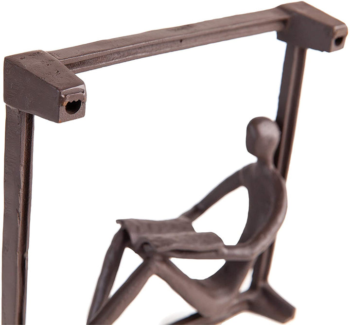 Man Reading Window Hanging Wall Art Iron Sculpture Brown Matte Handmade - Diamond Home USA