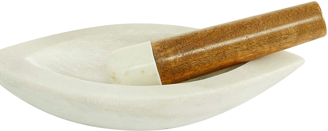 3 Pcs Marble Mortar Pestle Set Wooden Handle White 6 X 7 5 Color Stoneware - Diamond Home USA