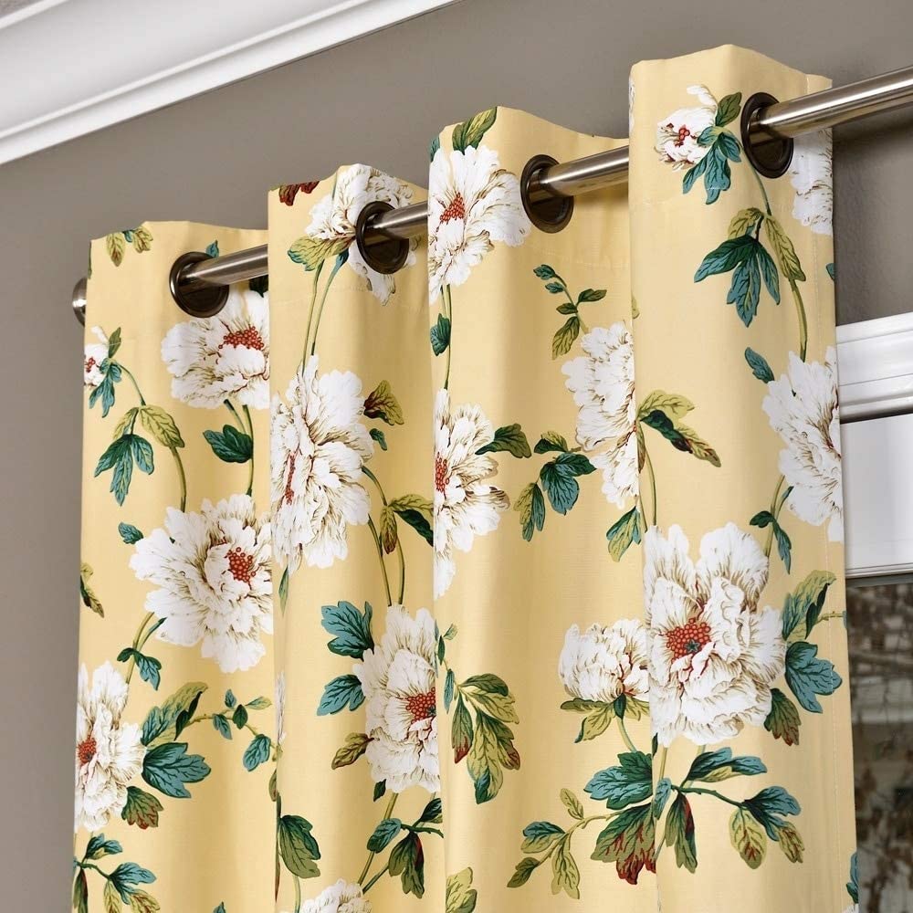 Cotton Curtain Panel Yellow Floral Modern Contemporary - Diamond Home USA