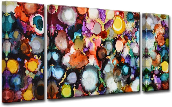 Festive Jewels' by Jr Abstract Wrapped Canvas Wall Art Blue Green Red Modern Contemporary Specialty Wood Handmade Includes Hardware - Diamond Home USA