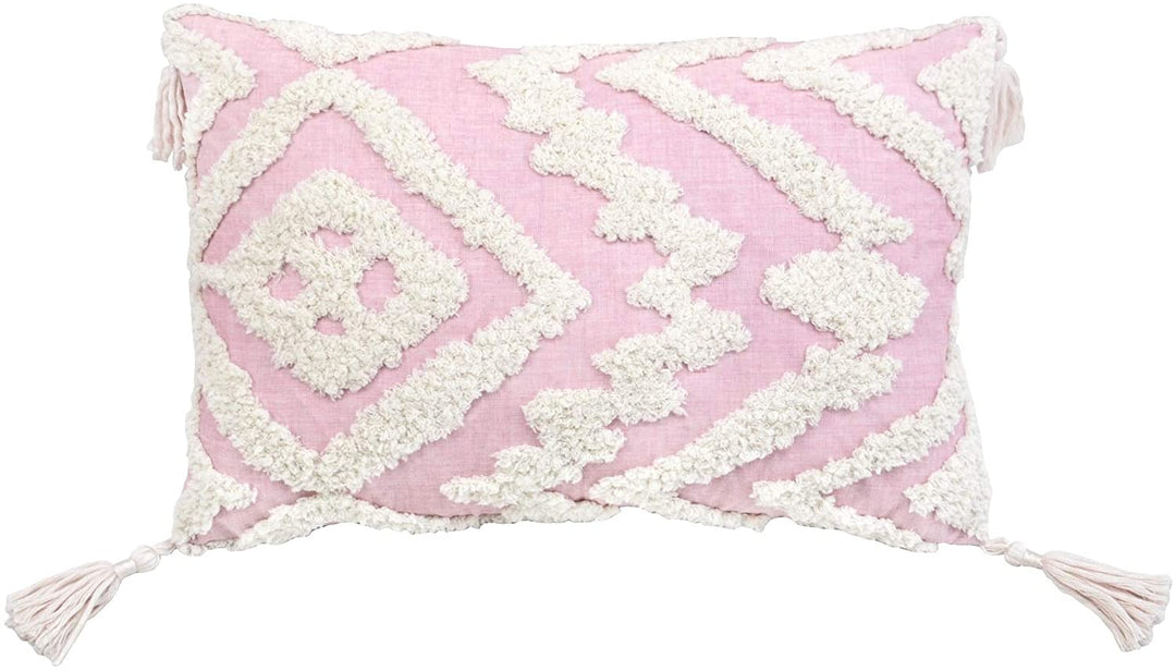 Cording Pink Woven Geometric Embroidery Accent Pillow