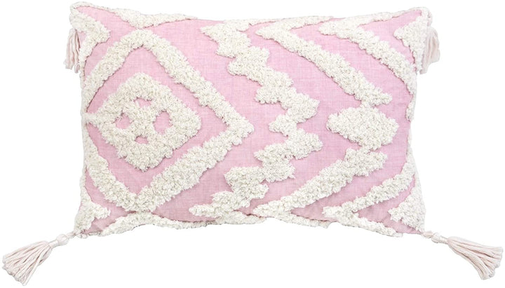 Cording Pink Woven Geometric Embroidery Accent Pillow