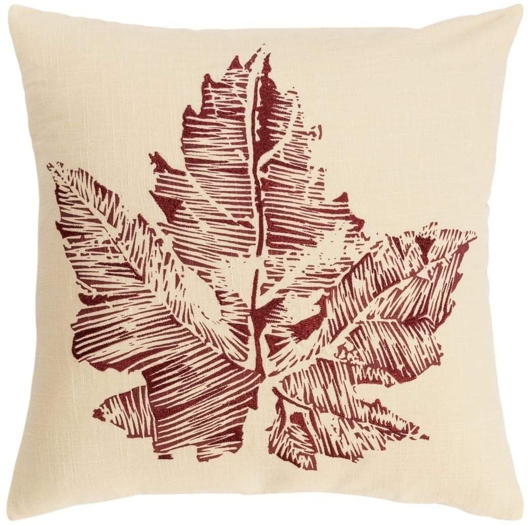 18"x18" Deep Red Leaf Polyester Filled Pillow Nature