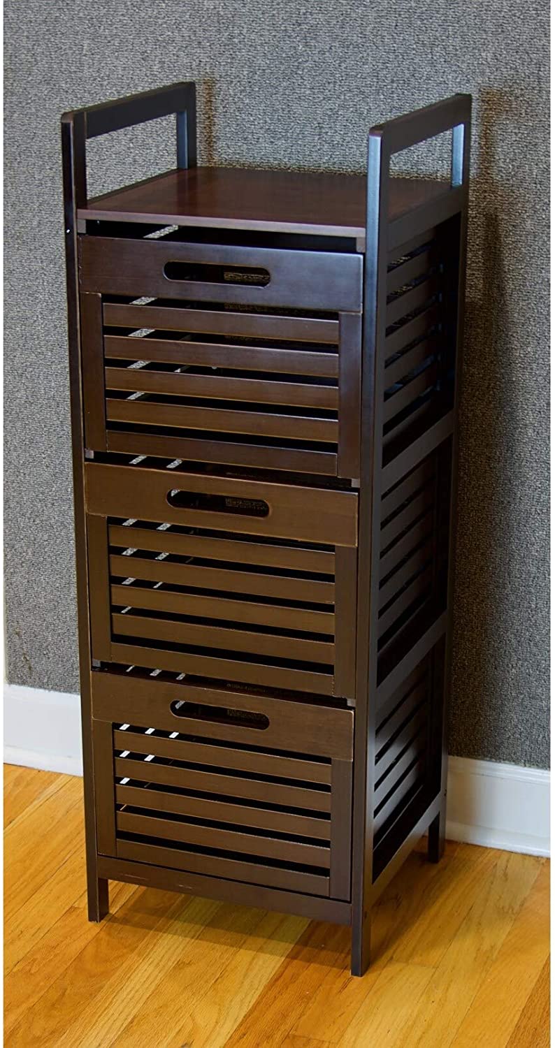 Bamboo Storage Tower 3 Slatted Drawers Brown Wood - Diamond Home USA
