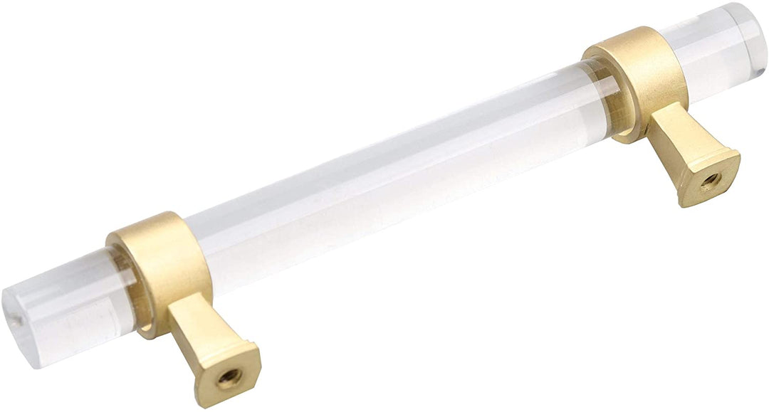 5 Pack 3 3/4 Center Clear Acrylic Satin Gold Pulls Modern Contemporary Finish
