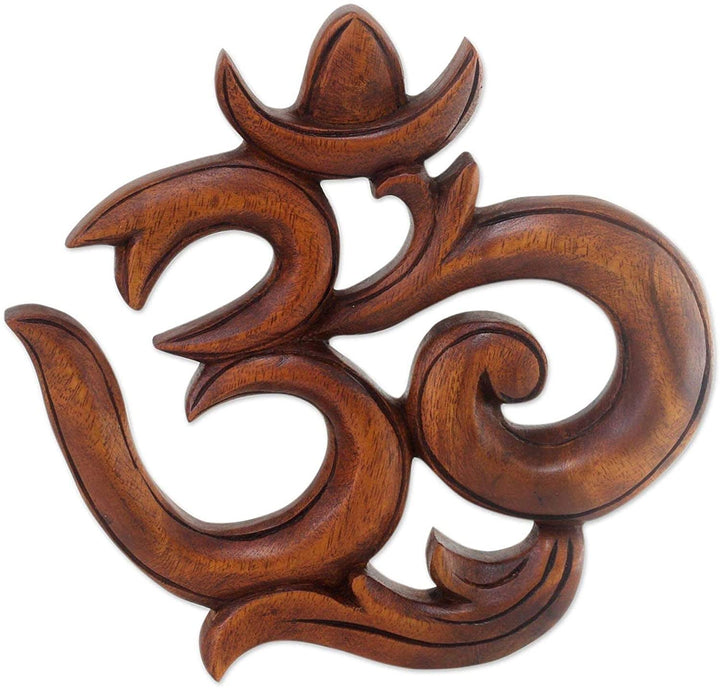 Wood Sacred Om Relief Panel Brown