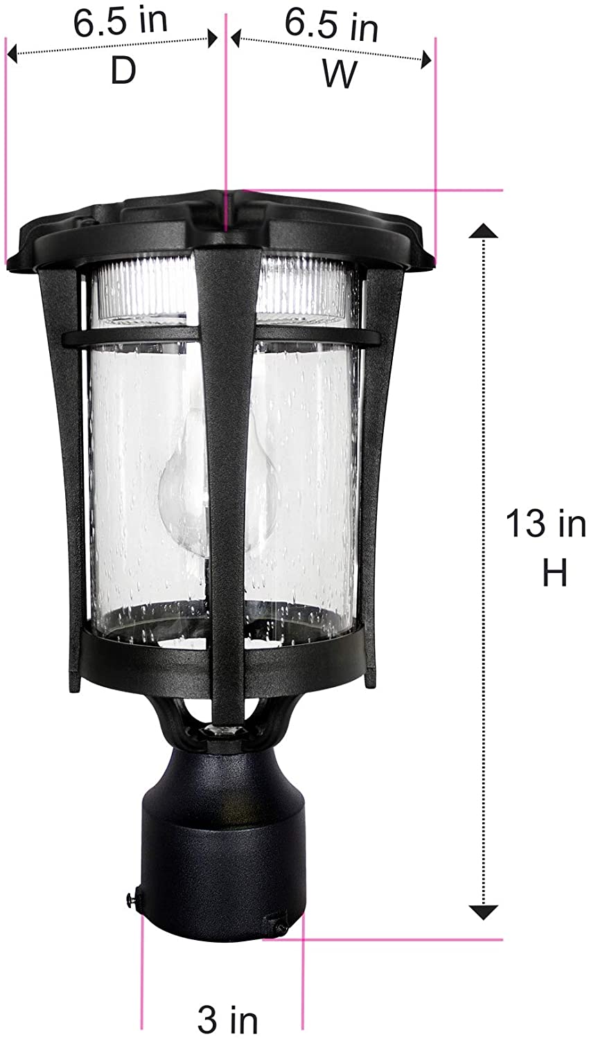 Bulb Solar Light 3in Fitter Pier Wall Mount Black Includes Hardware Lights Weather Resistant - Diamond Home USA