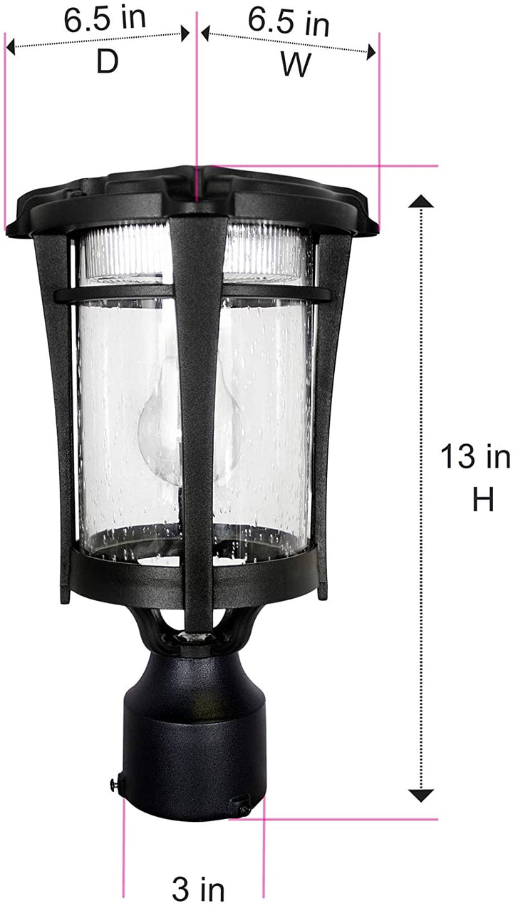Bulb Solar Light 3in Fitter Pier Wall Mount Black Includes Hardware Lights Weather Resistant - Diamond Home USA