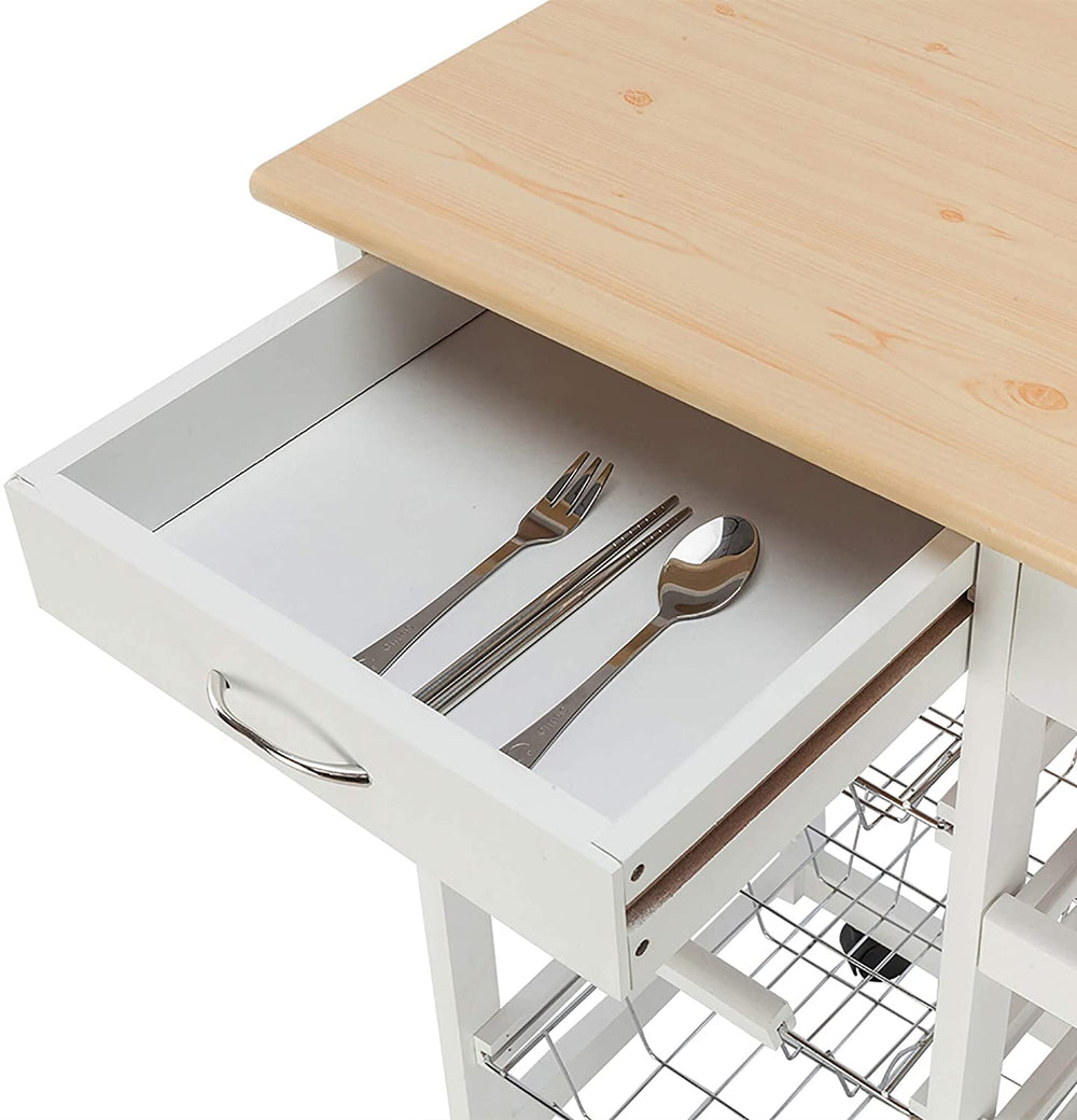 Moveable Utility Kitchen Cart Bar Two Drawers White Modern Contemporary Wood - Diamond Home USA