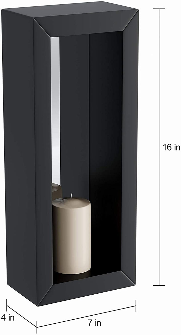 Vertical Mirror Pillar Candle Sconce (Set 2) Black Rustic Iron - Diamond Home USA