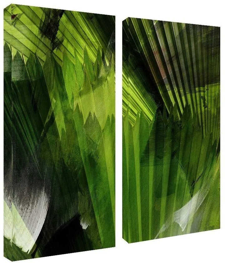 Abstract Palm Leaves' 2 Piece Oversized Canvas Wall Art Modern Contemporary Rectangle Wood - Diamond Home USA