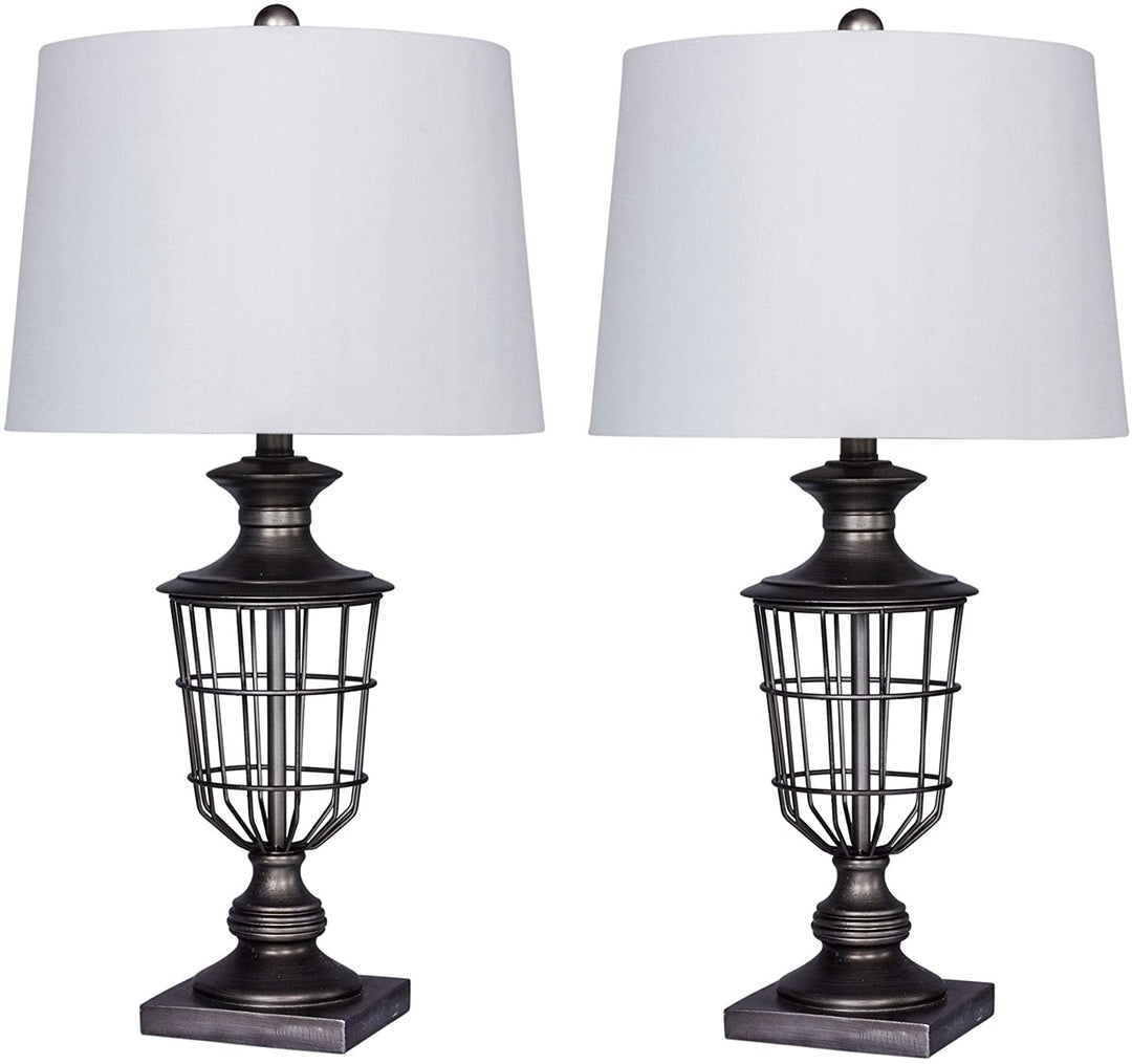 Pair 28 Antique Silver Cage Table Lamps