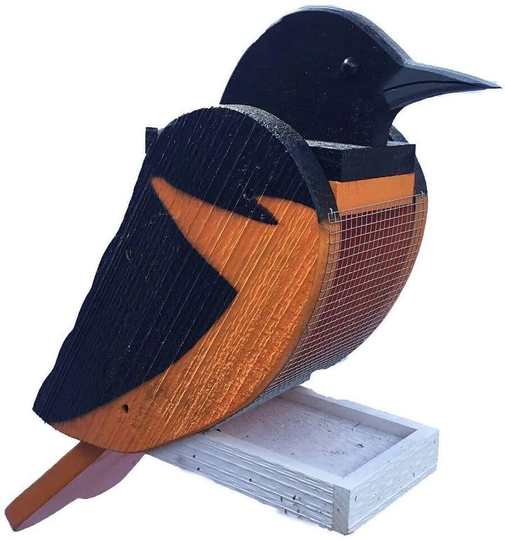 Pine Bird Shaped Feeder Orange Hanging Wood Made