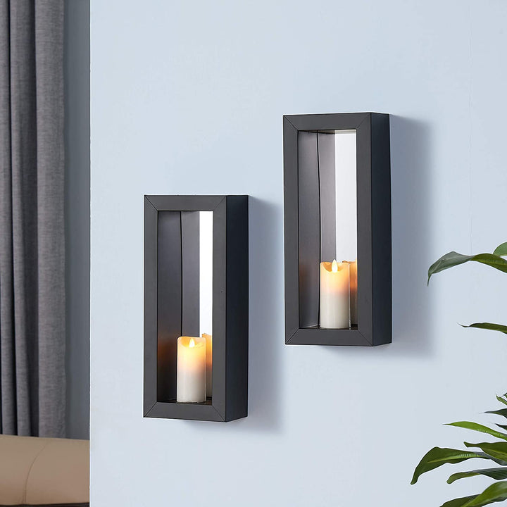 Vertical Mirror Pillar Candle Sconce (Set 2) Black Rustic