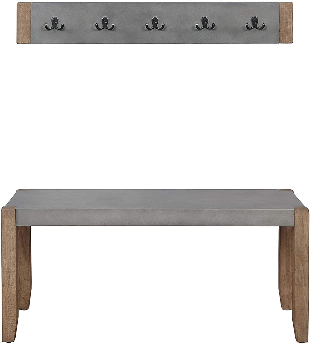 MISC Enchanted Acre 40 inch Coat Hook Faux Concrete Bench Set Grey Solid MDF Lacquer