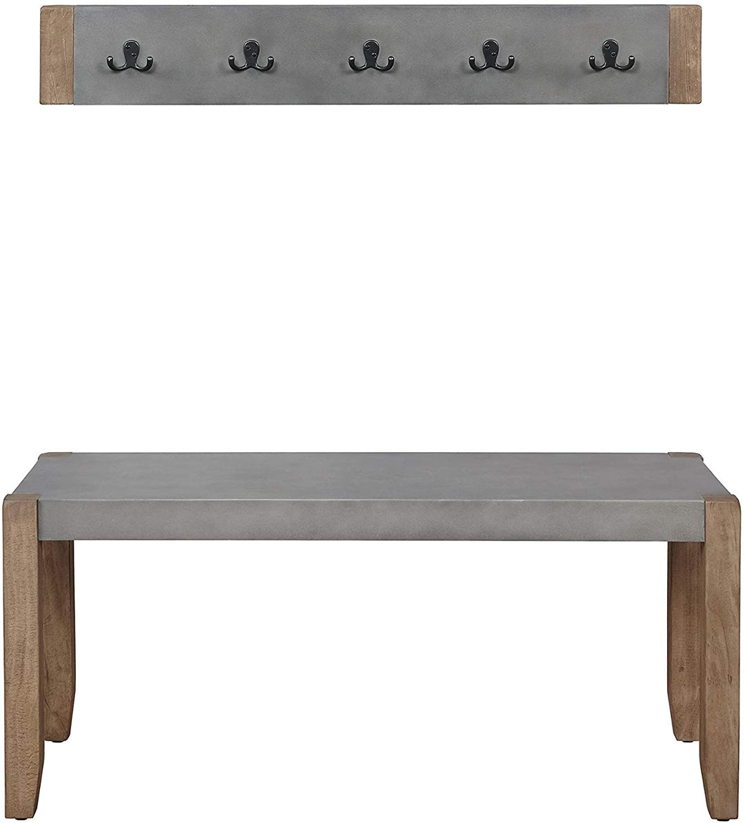 MISC Enchanted Acre 40 inch Coat Hook Faux Concrete Bench Set Grey Solid MDF Lacquer